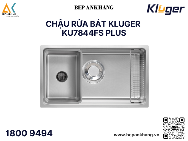 Chậu rửa bát Kluger KU7844FS Plus - Inox 304 Posco - Linen dập nổi chống xước